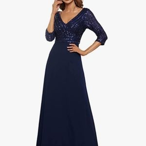 Navy Blue sequin top gown